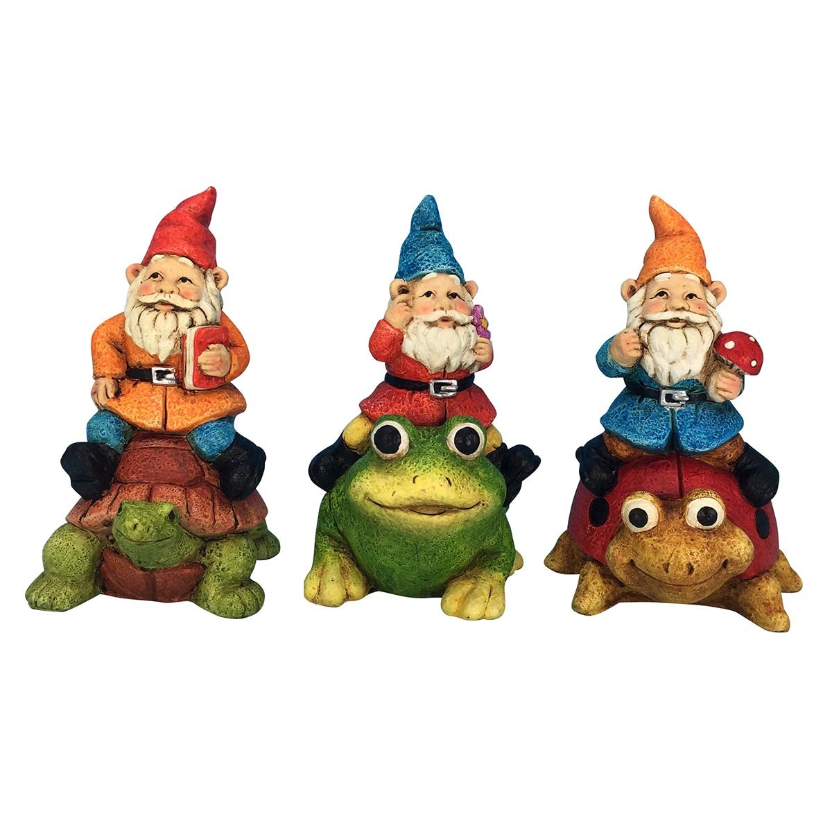 6" Gnomes Riding Animals Statuary - Asstd. Tray of 9