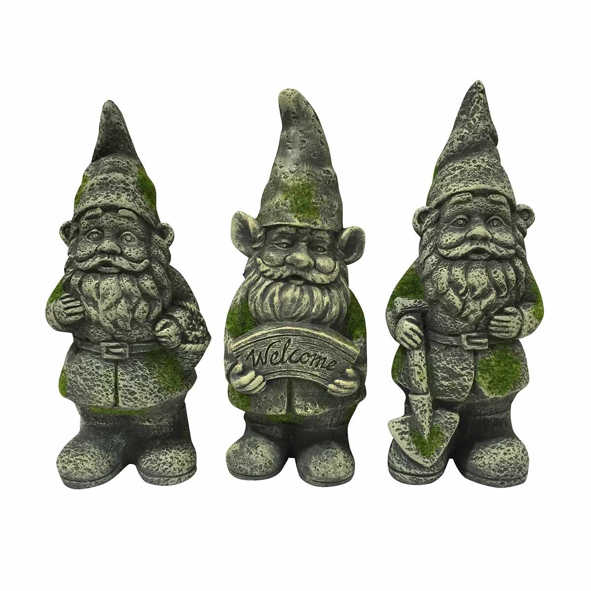 8" Moss Rock Gnomes Statuary - Asstd. Tray of 9