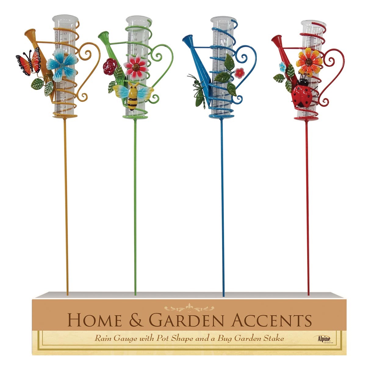 39" Watering Can Rain Gauge Garden Stake - Asstd. Display of 16