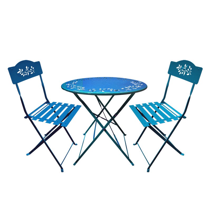 Blue Metal Bistro Set with Two Chairs